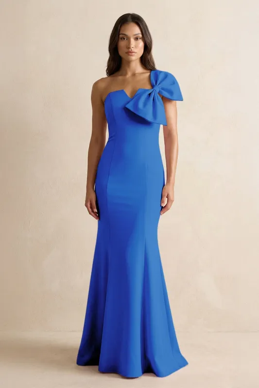 Bow Mermaid One Shoulder Bridesmaid Dress in Blue Jay made by KissProm