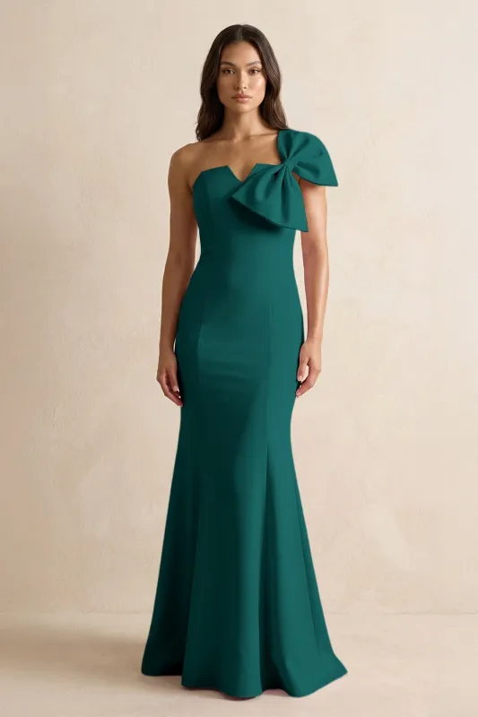 Bow Mermaid One Shoulder Bridesmaid Dress in Pine made by KissProm