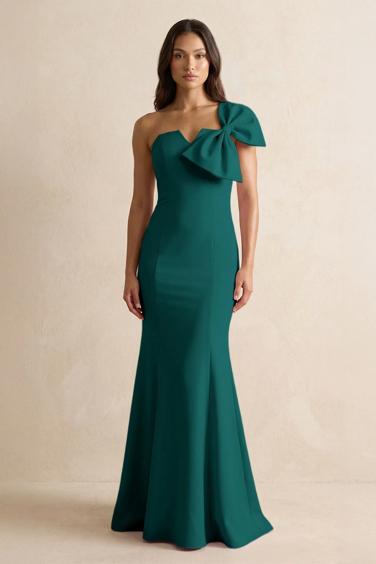 Bow Mermaid One Shoulder Bridesmaid Dress in Pine sold by KissProm