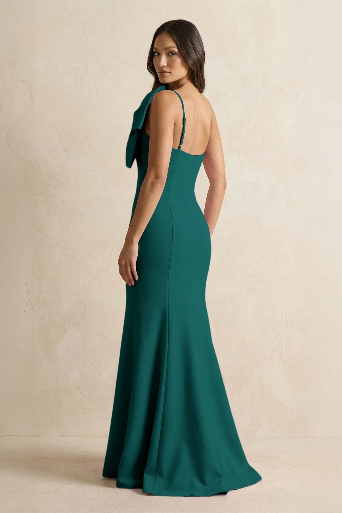 Bow Mermaid One Shoulder Bridesmaid Dress in Pine sold by KissProm product image thumbnail 2
