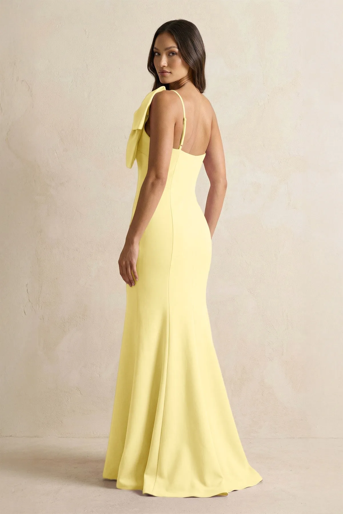 Bow Mermaid One Shoulder Bridesmaid Dress in Buttercup sold by KissProm product image thumbnail 2