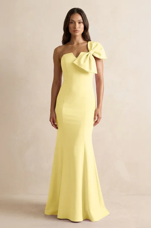 Bow Mermaid One Shoulder Bridesmaid Dress in Buttercup made by KissProm