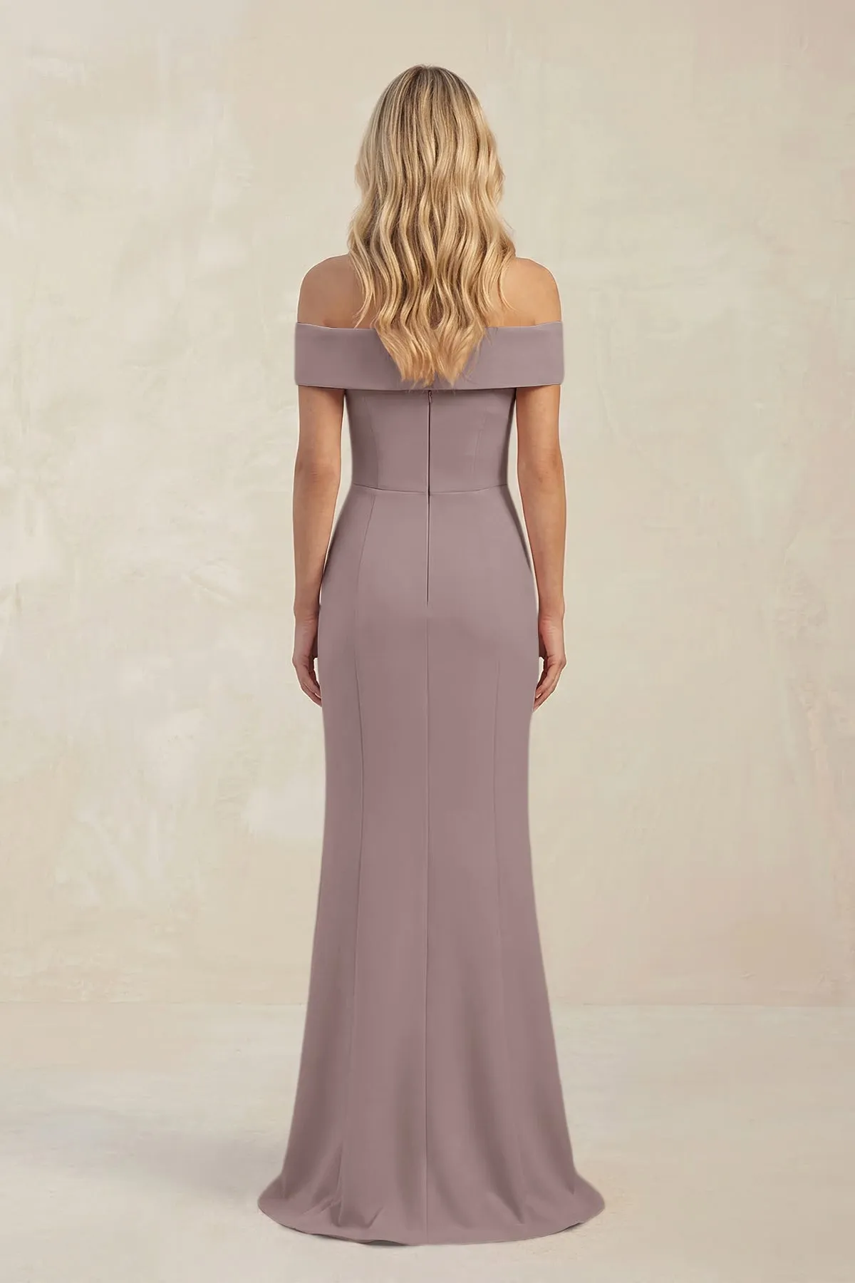 Sheath Off-the-Shoulder Satin Bridesmaid Dress With Slit in Dusk sold by KissProm product image thumbnail 2