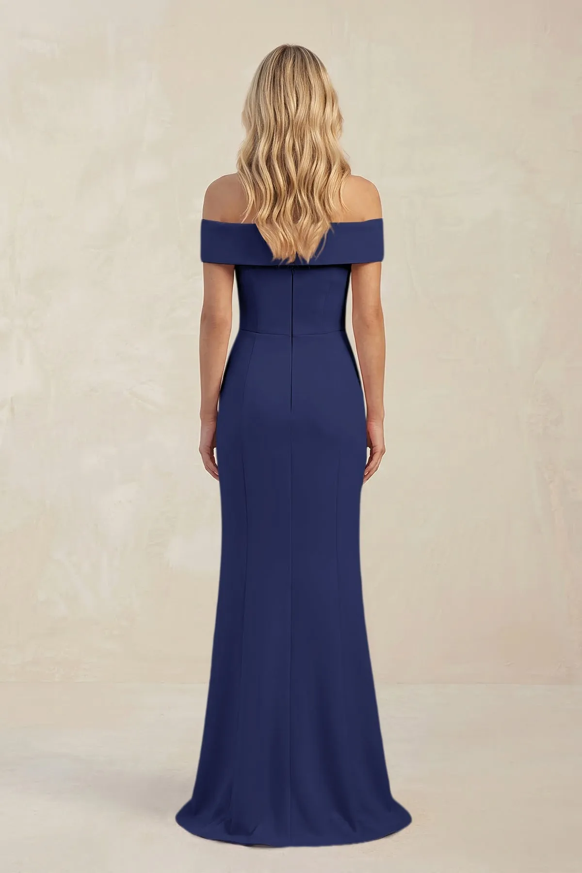 Sheath Off-the-Shoulder Satin Bridesmaid Dress With Slit in Dusk Blue sold by KissProm product image thumbnail 2
