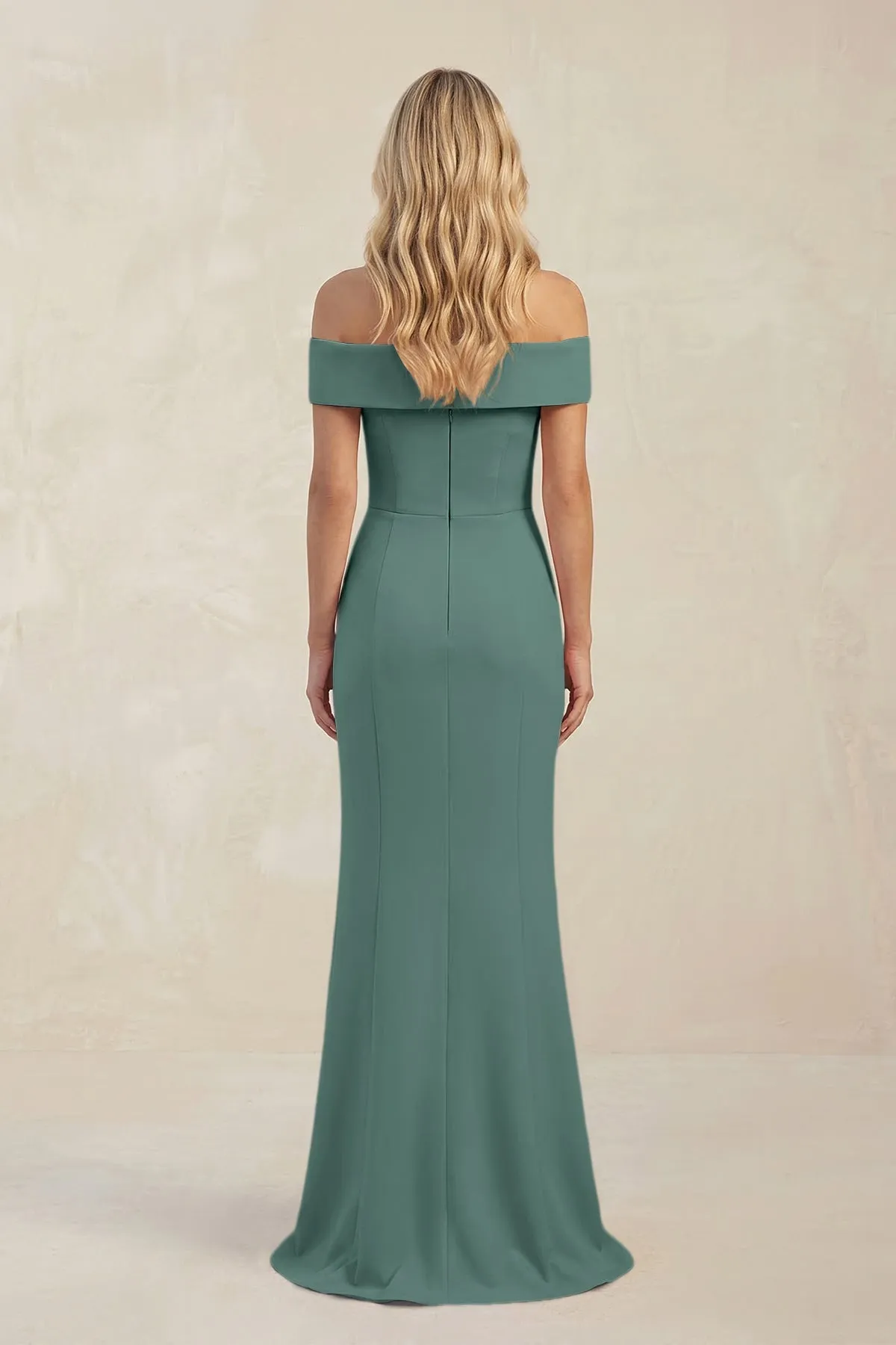 Sheath Off-the-Shoulder Satin Bridesmaid Dress With Slit in Dark Teal sold by KissProm product image thumbnail 2