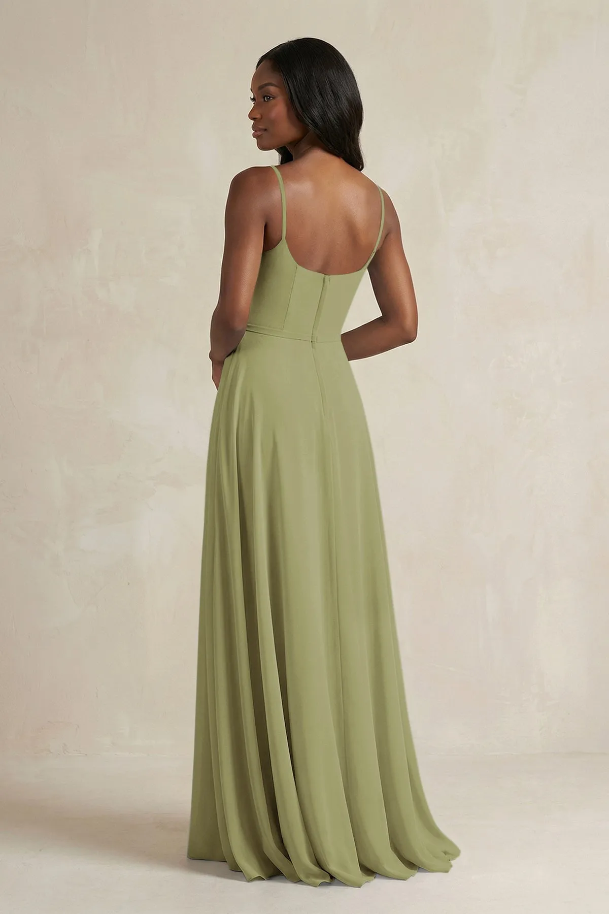 A-Line Spaghetti Straps Chiffon Bridesmaid Dress in Moss Green sold by KissProm product image thumbnail 2