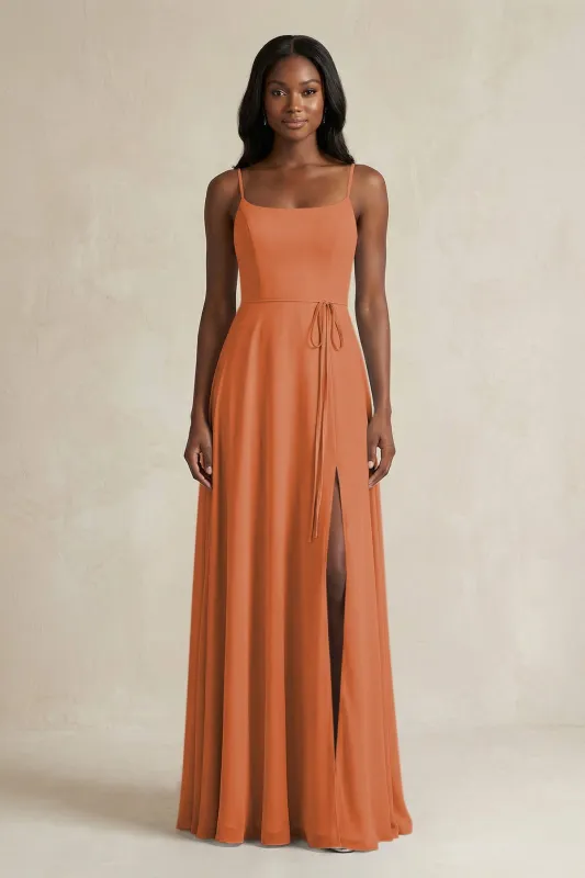 A-Line Spaghetti Straps Chiffon Bridesmaid Dress in Terracotta made by KissProm