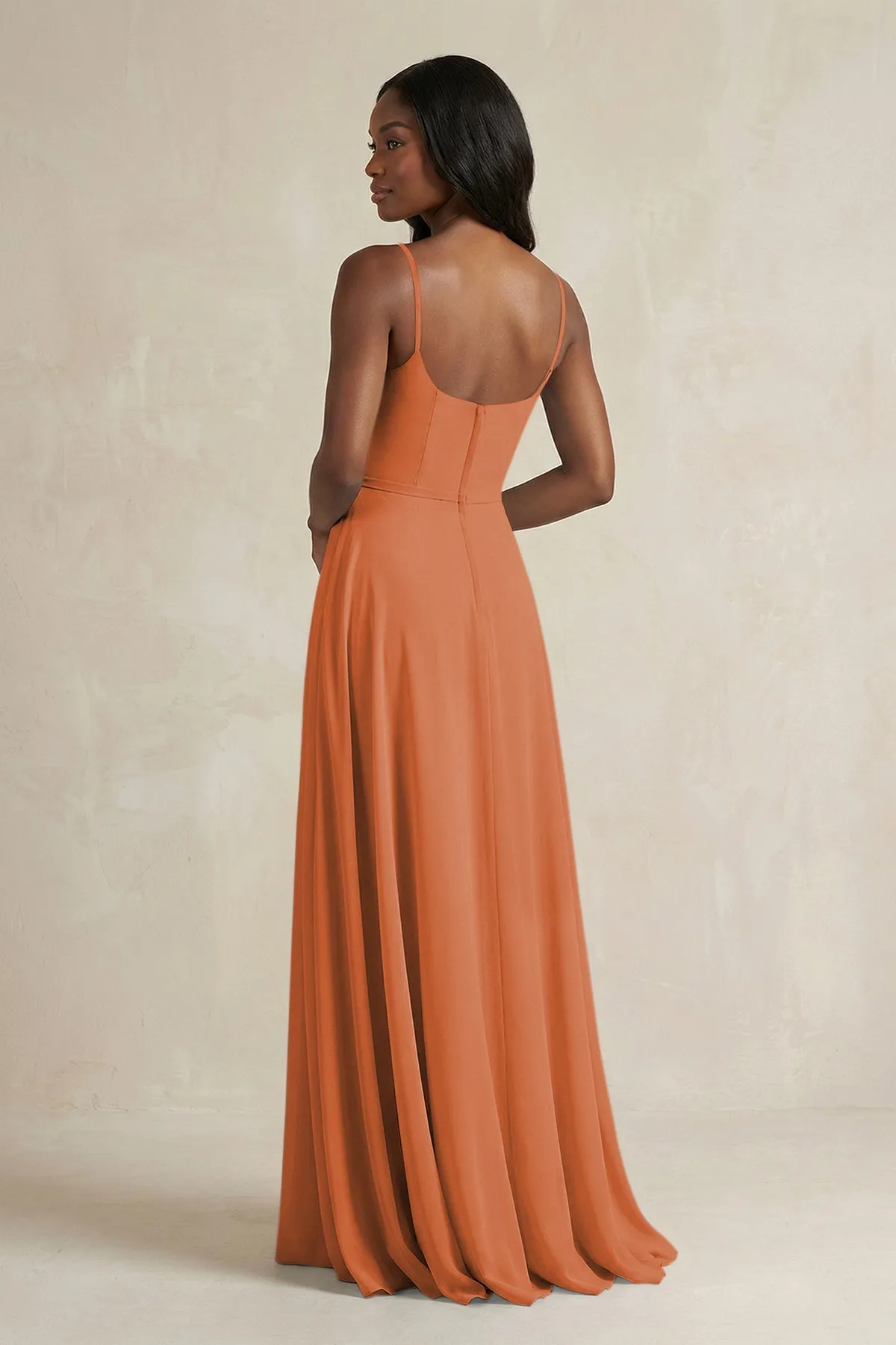 A-Line Spaghetti Straps Chiffon Bridesmaid Dress in Terracotta sold by KissProm product image thumbnail 2