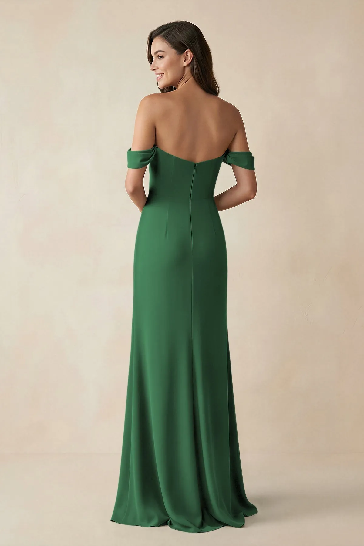 Off-the-Shoulder Sheath Bridesmaid Dress with Slit in Dark Green sold by KissProm product image thumbnail 2