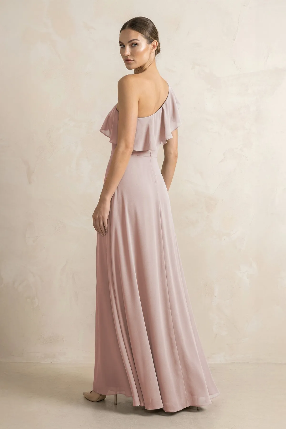 Ruffled One-Shoulder A-Line Chiffon Bridesmaid Dress in Toffee sold by KissProm product image thumbnail 2