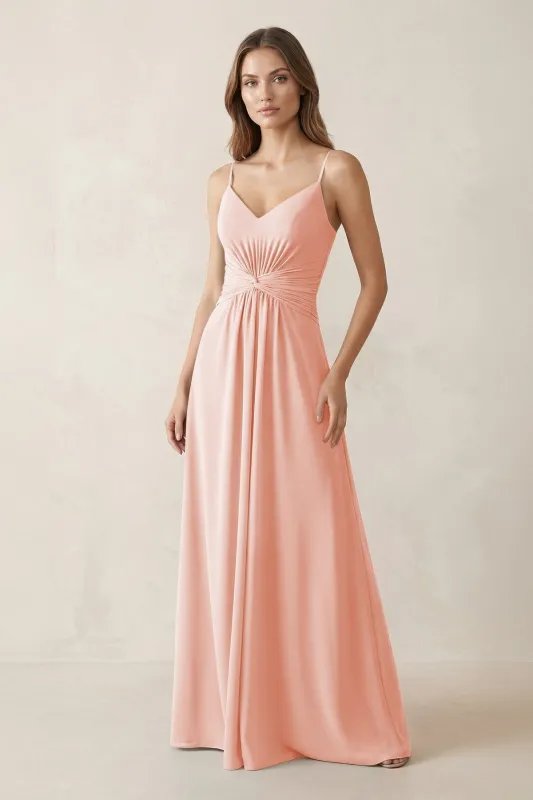 Spaghetti Strap Ruched Chiffon A-Line Bridesmaid Dress in Rose Petal made by KissProm