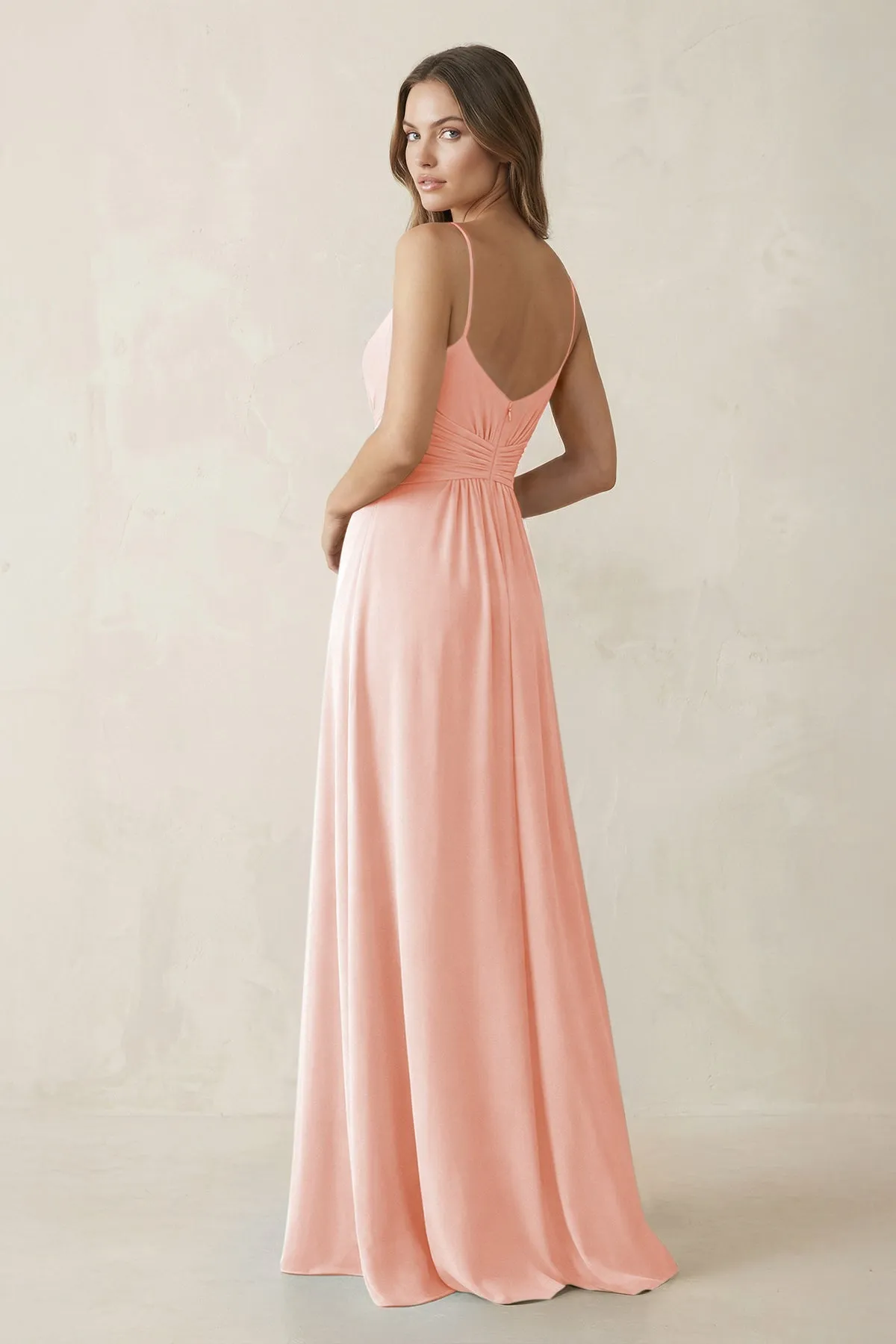 Spaghetti Strap Ruched Chiffon A-Line Bridesmaid Dress in Rose Petal sold by KissProm product image thumbnail 2