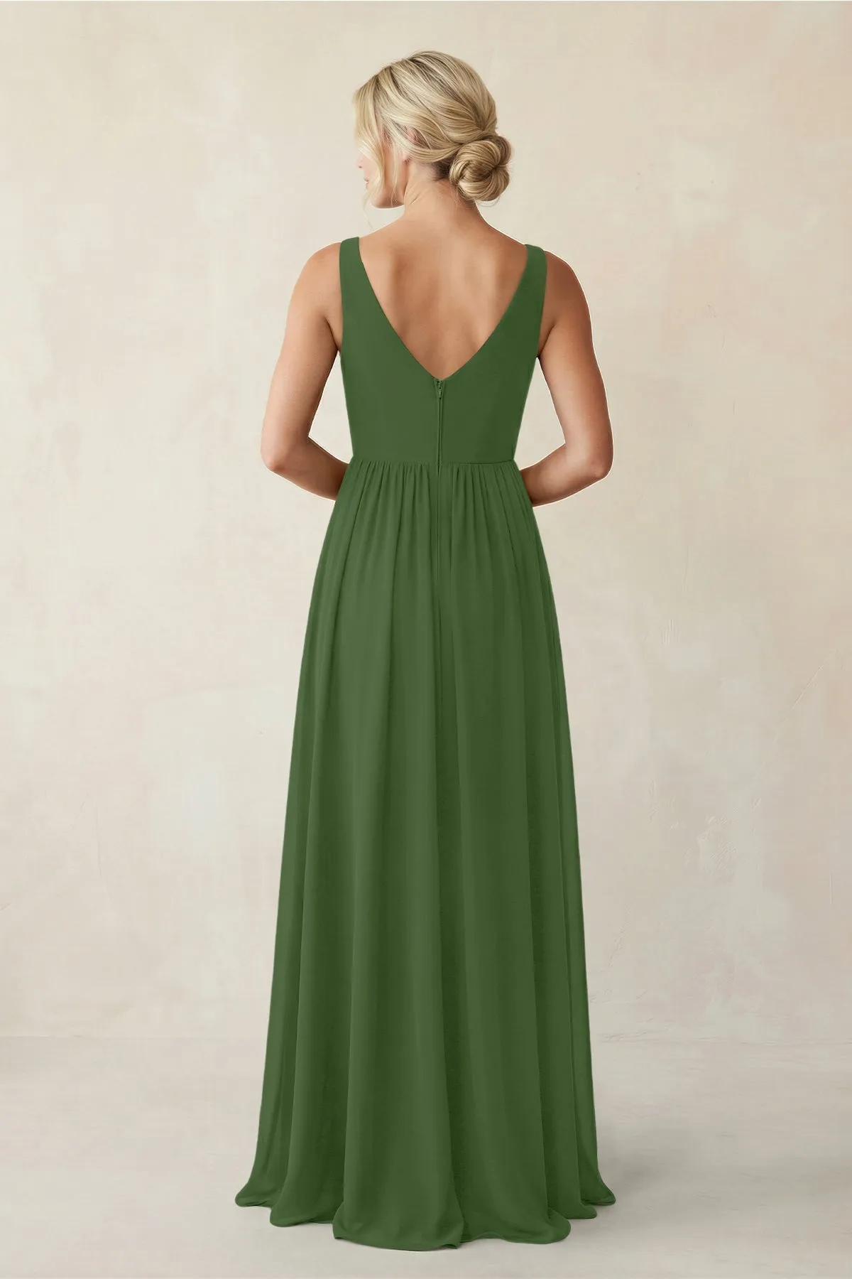 A-Line V-Neck Pleated Chiffon Bridesmaid Dress in Moss sold by KissProm product image thumbnail 2