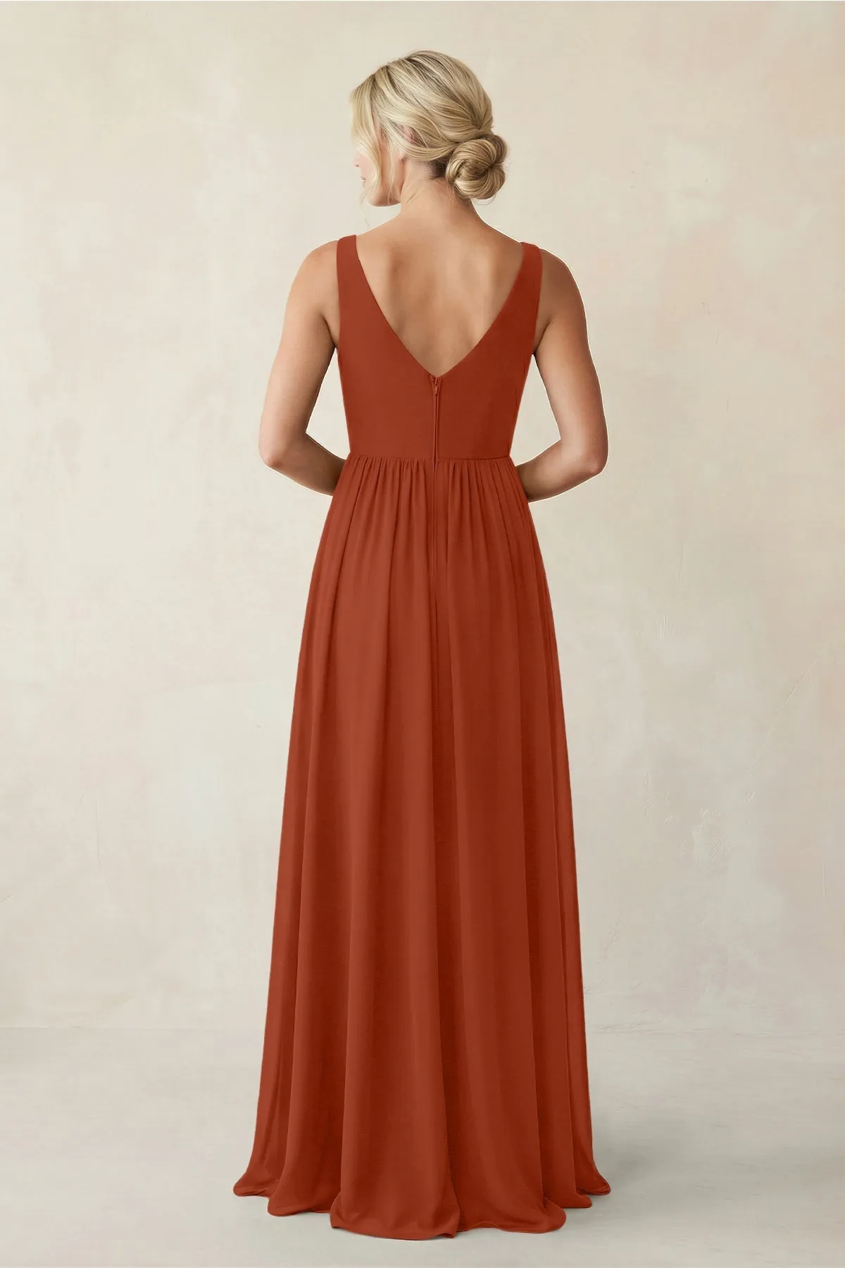 A-Line V-Neck Pleated Chiffon Bridesmaid Dress in Spice sold by KissProm product image thumbnail 2