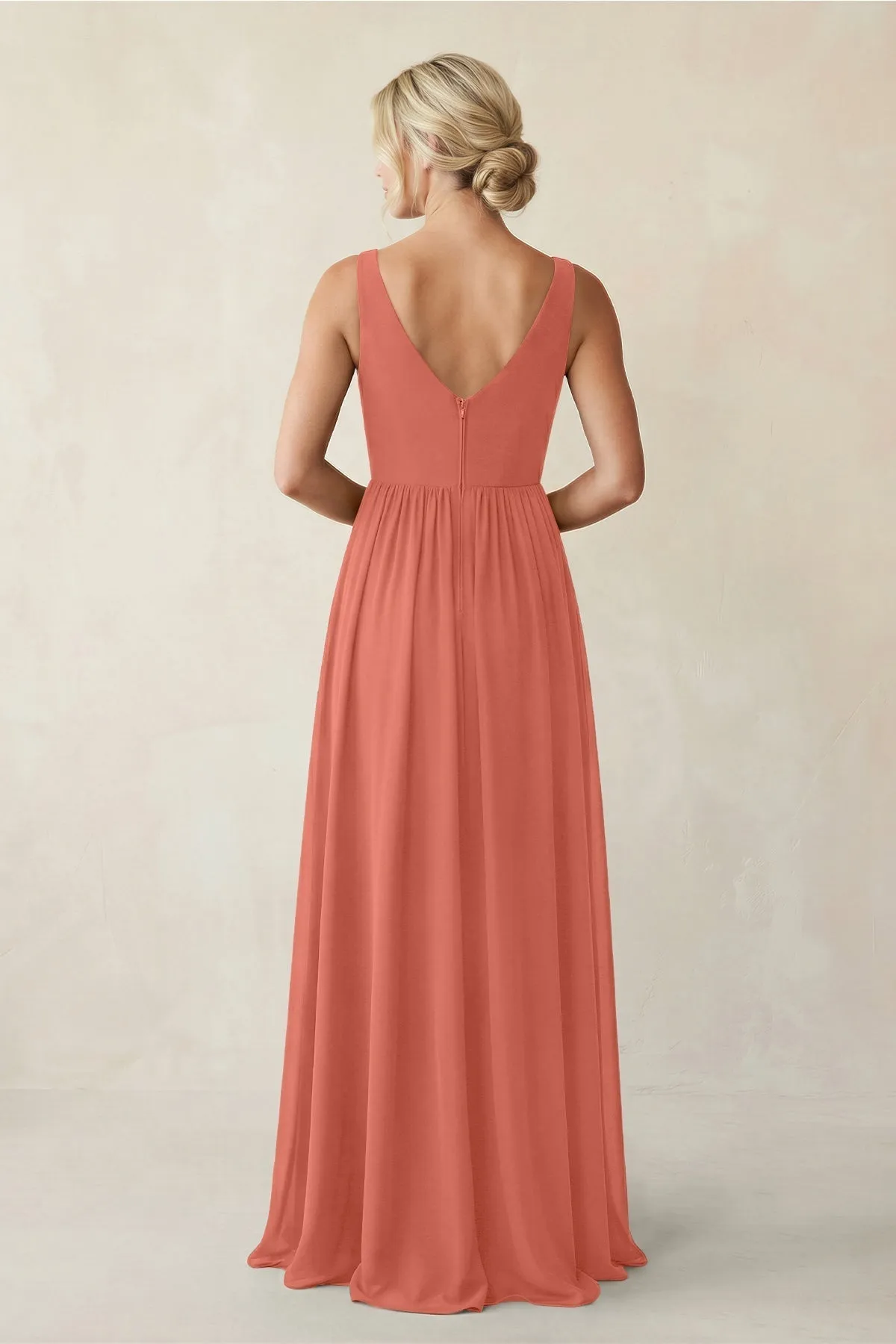 A-Line V-Neck Pleated Chiffon Bridesmaid Dress in Wild Rose sold by KissProm product image thumbnail 2
