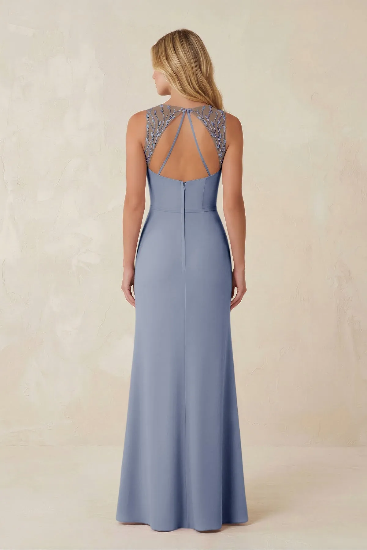 Round Neck Sheath Chiffon Appliqued Bridesmaid Dress in Twilight sold by KissProm product image thumbnail 2