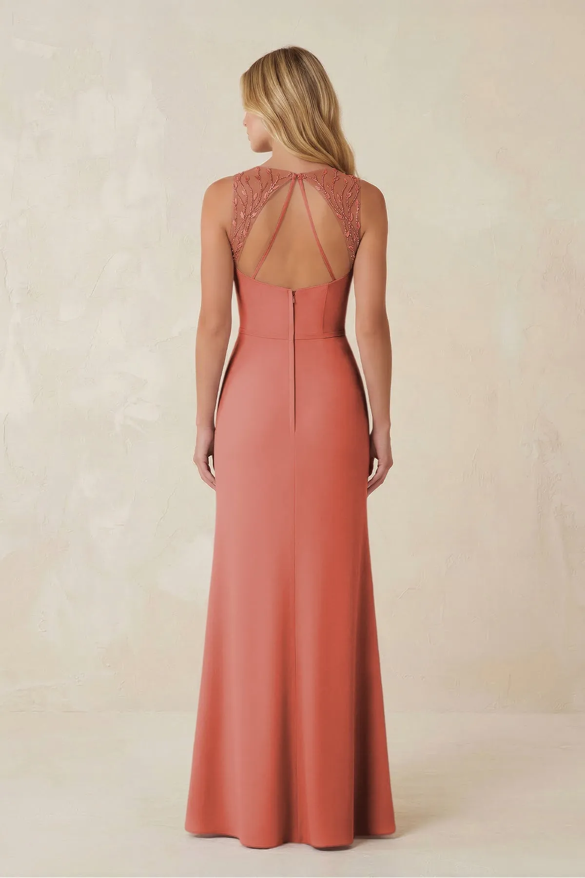 Round Neck Sheath Chiffon Appliqued Bridesmaid Dress in Mulberry sold by KissProm product image thumbnail 2