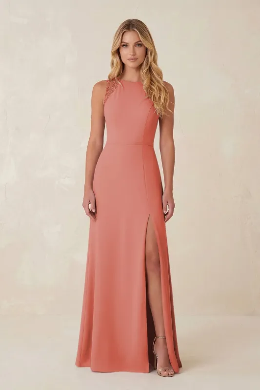 Round Neck Sheath Chiffon Appliqued Bridesmaid Dress in Mulberry made by KissProm
