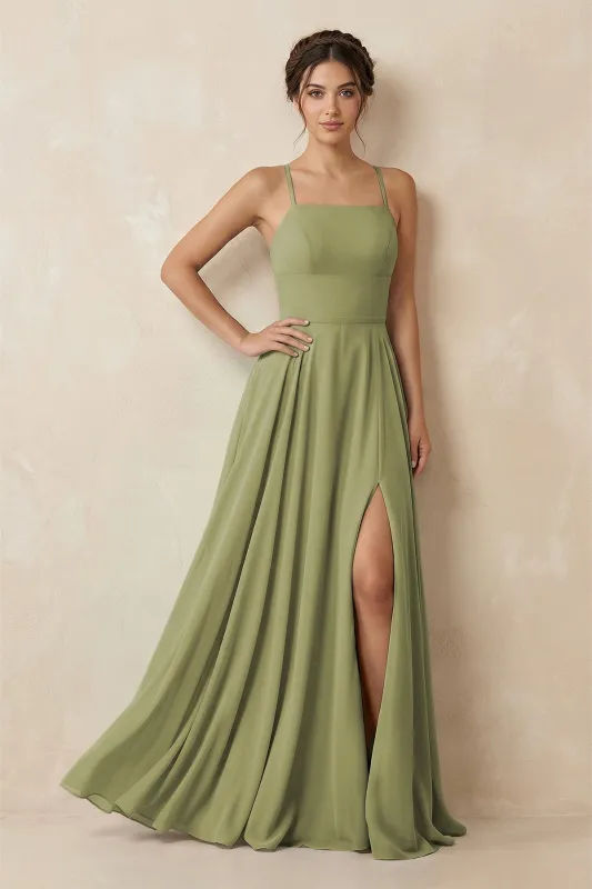 A-Line Chiffon Bridesmaid Dress With Slit in Moss Green made by KissProm