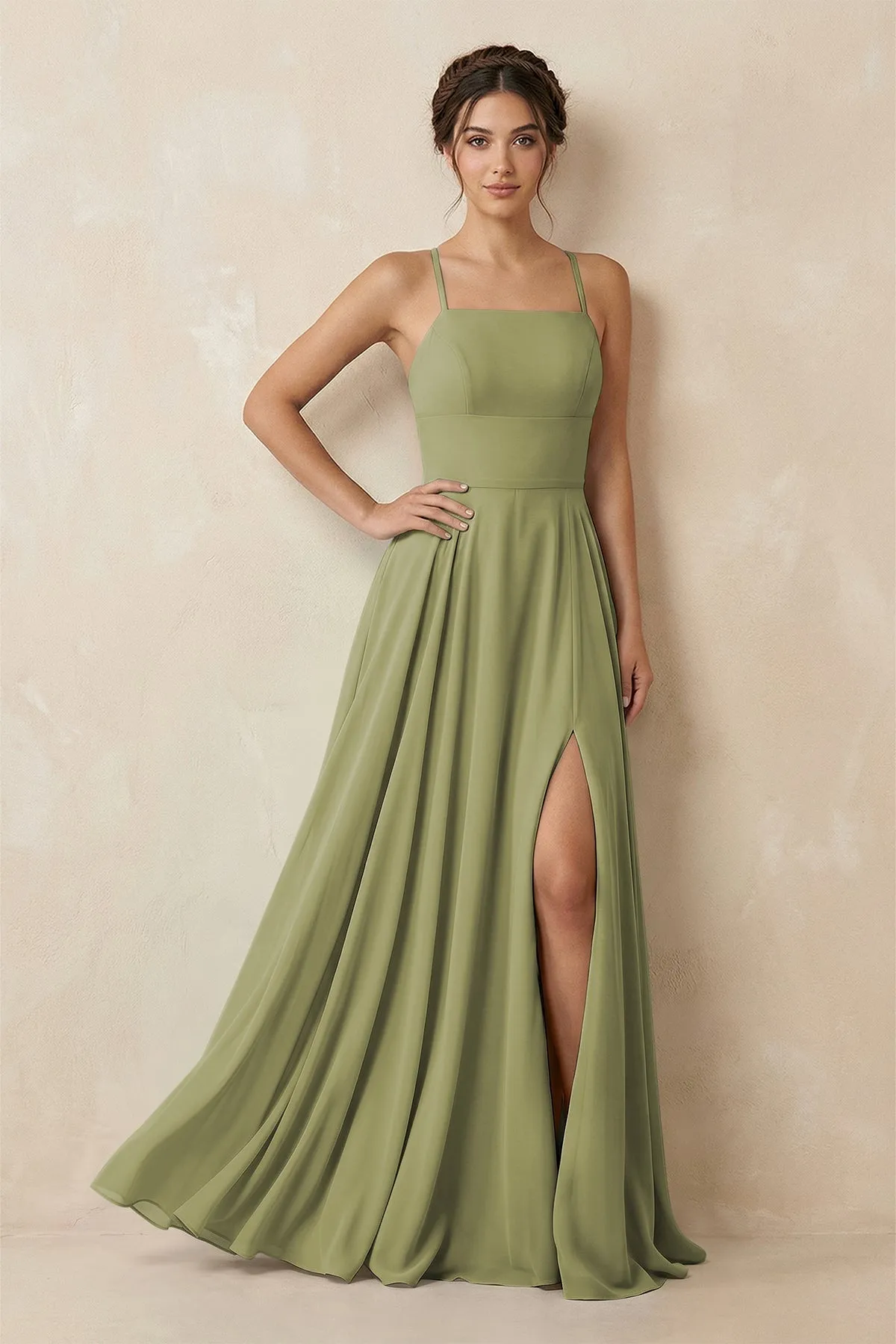 A-Line Chiffon Bridesmaid Dress With Slit in Moss Green sold by KissProm