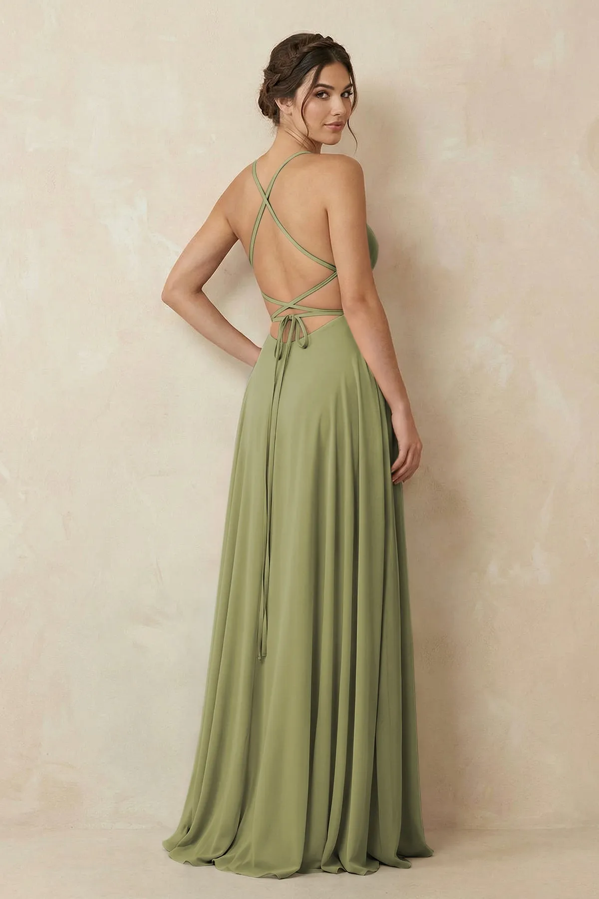 A-Line Chiffon Bridesmaid Dress With Slit in Moss Green sold by KissProm product image thumbnail 2