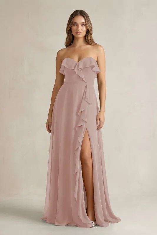 Sweetheart Ruffled A-Line Chiffon Bridesmaid Dress in Toffee made by KissProm