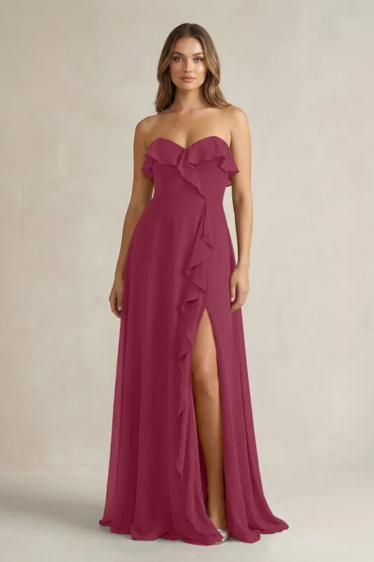 Sweetheart Ruffled A-Line Chiffon Bridesmaid Dress in Desert Rose made by KissProm