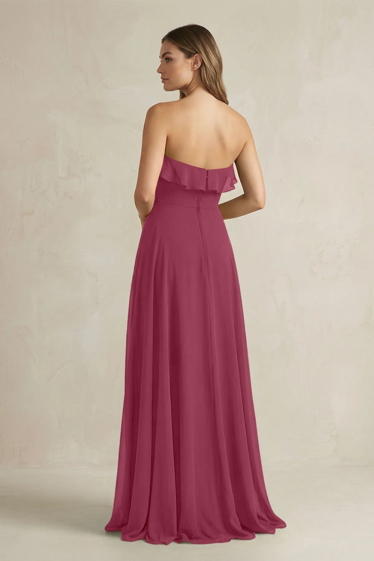 Sweetheart Ruffled A-Line Chiffon Bridesmaid Dress in Desert Rose sold by KissProm product image thumbnail 2