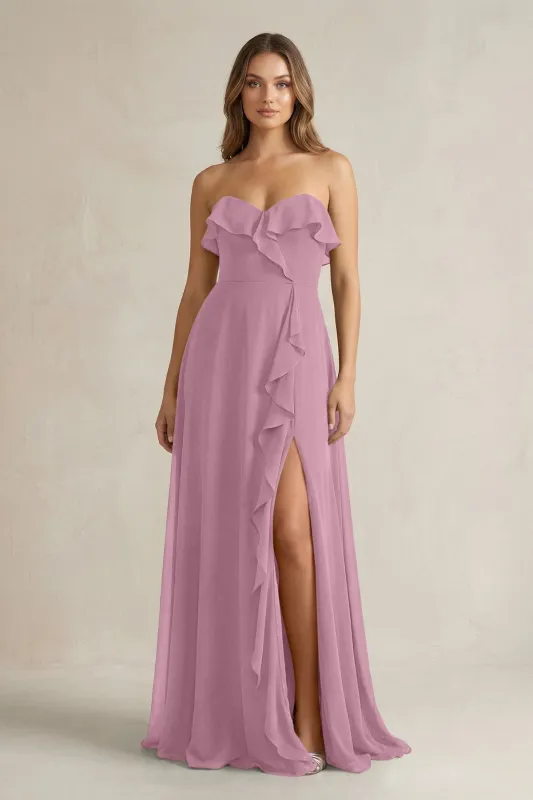 Sweetheart Ruffled A-Line Chiffon Bridesmaid Dress in Vintage Mauve made by KissProm