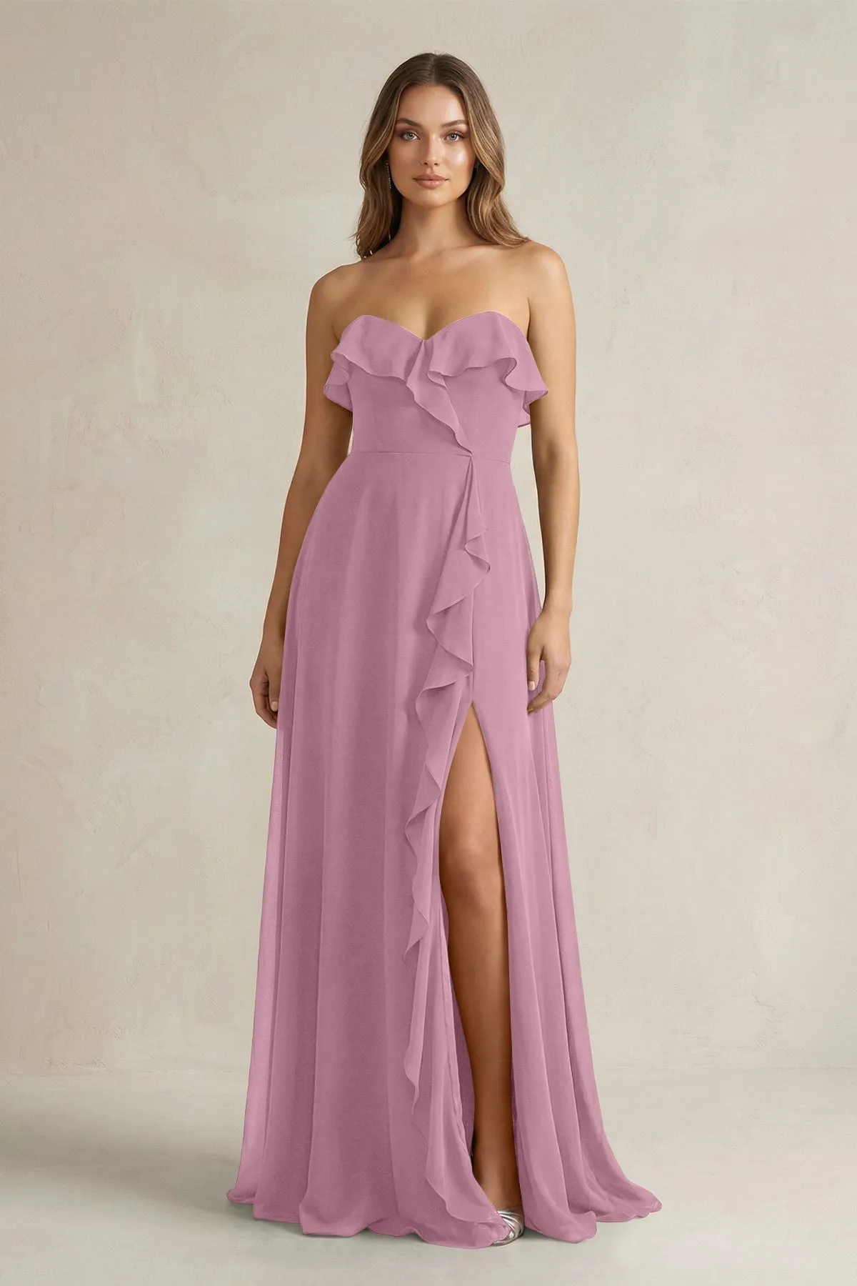 Sweetheart Ruffled A-Line Chiffon Bridesmaid Dress in Vintage Mauve sold by KissProm