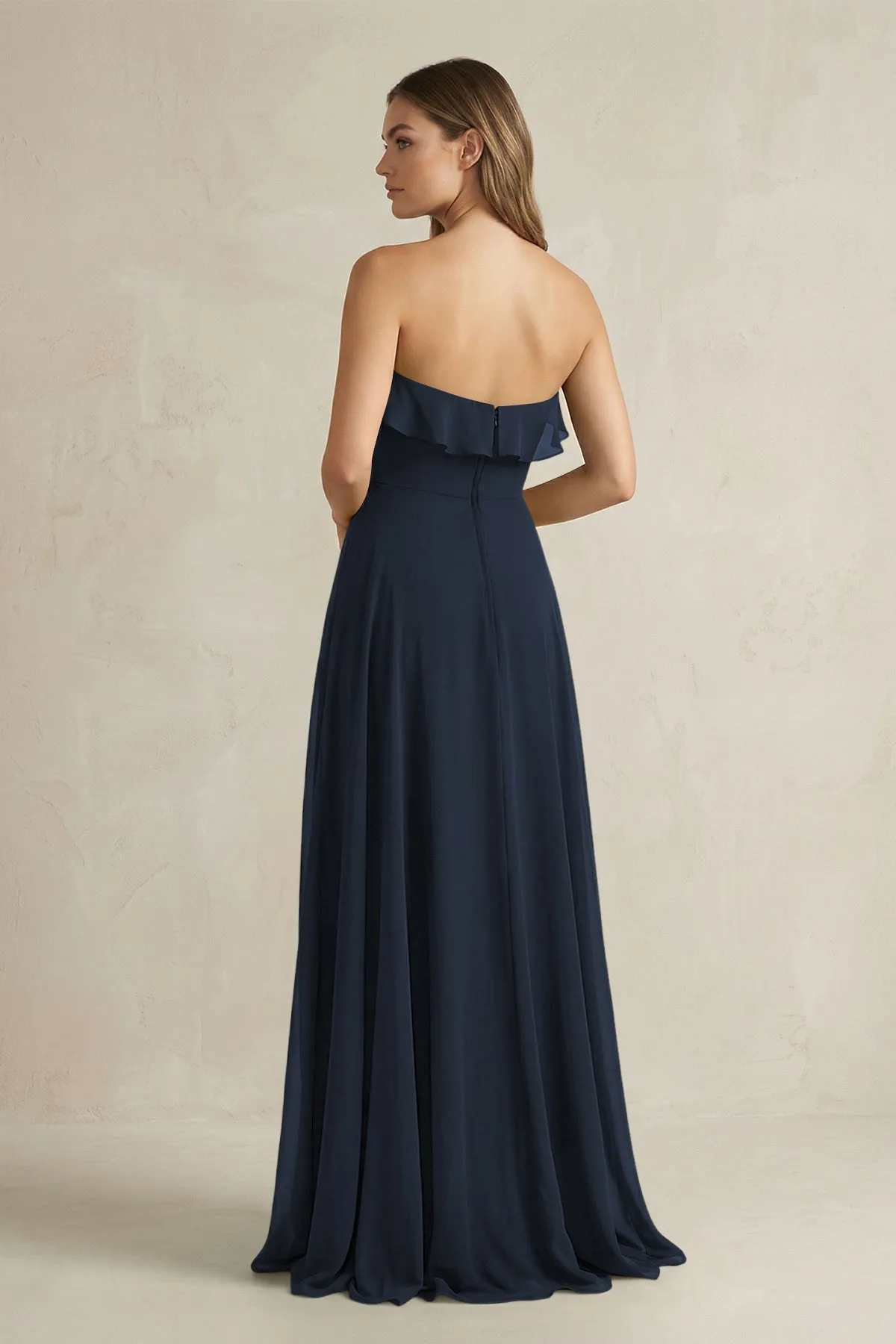 Sweetheart Ruffled A-Line Chiffon Bridesmaid Dress in Dark Navy sold by KissProm product image thumbnail 2