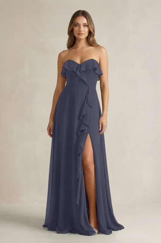 Sweetheart Ruffled A-Line Chiffon Bridesmaid Dress in Dusk Blue made by KissProm