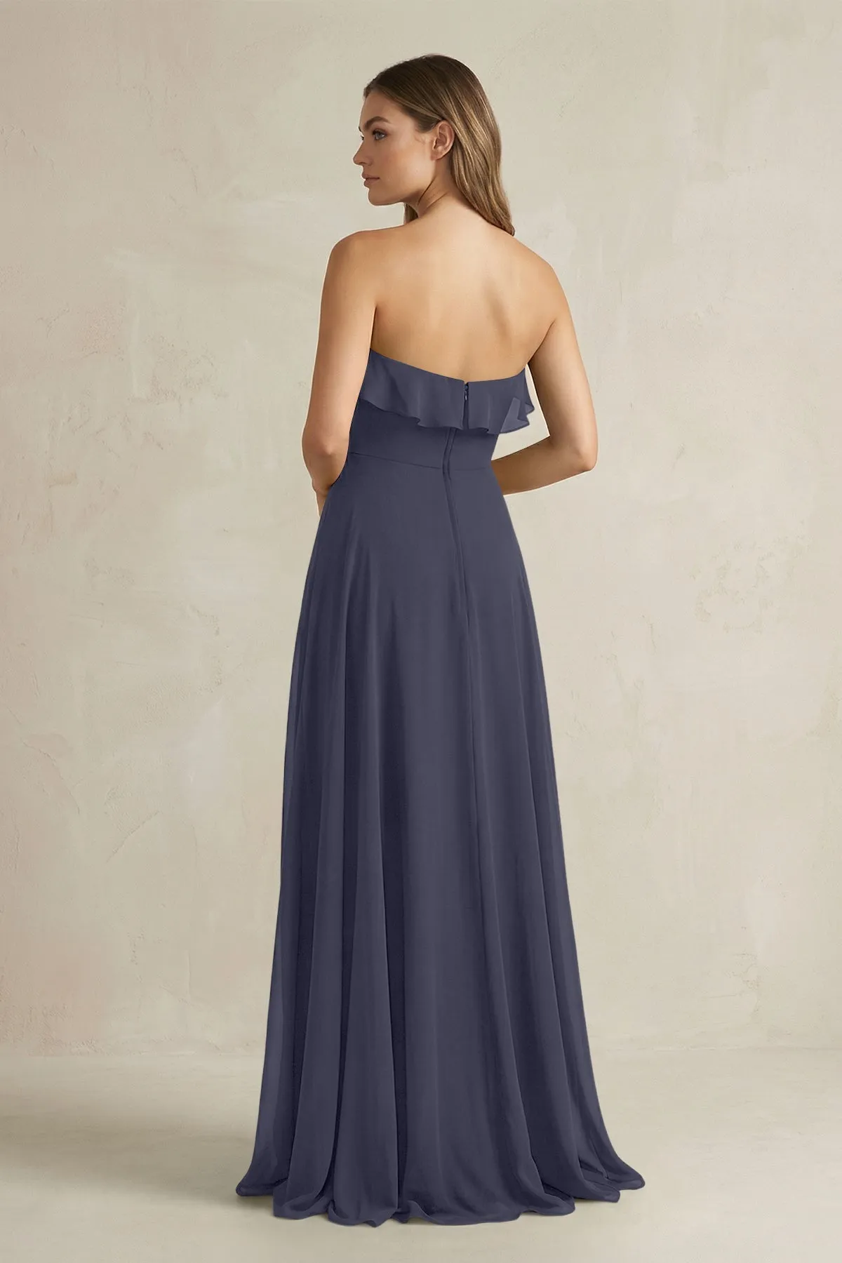 Sweetheart Ruffled A-Line Chiffon Bridesmaid Dress in Dusk Blue sold by KissProm product image thumbnail 2