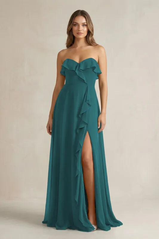 Sweetheart Ruffled A-Line Chiffon Bridesmaid Dress in Pine made by KissProm