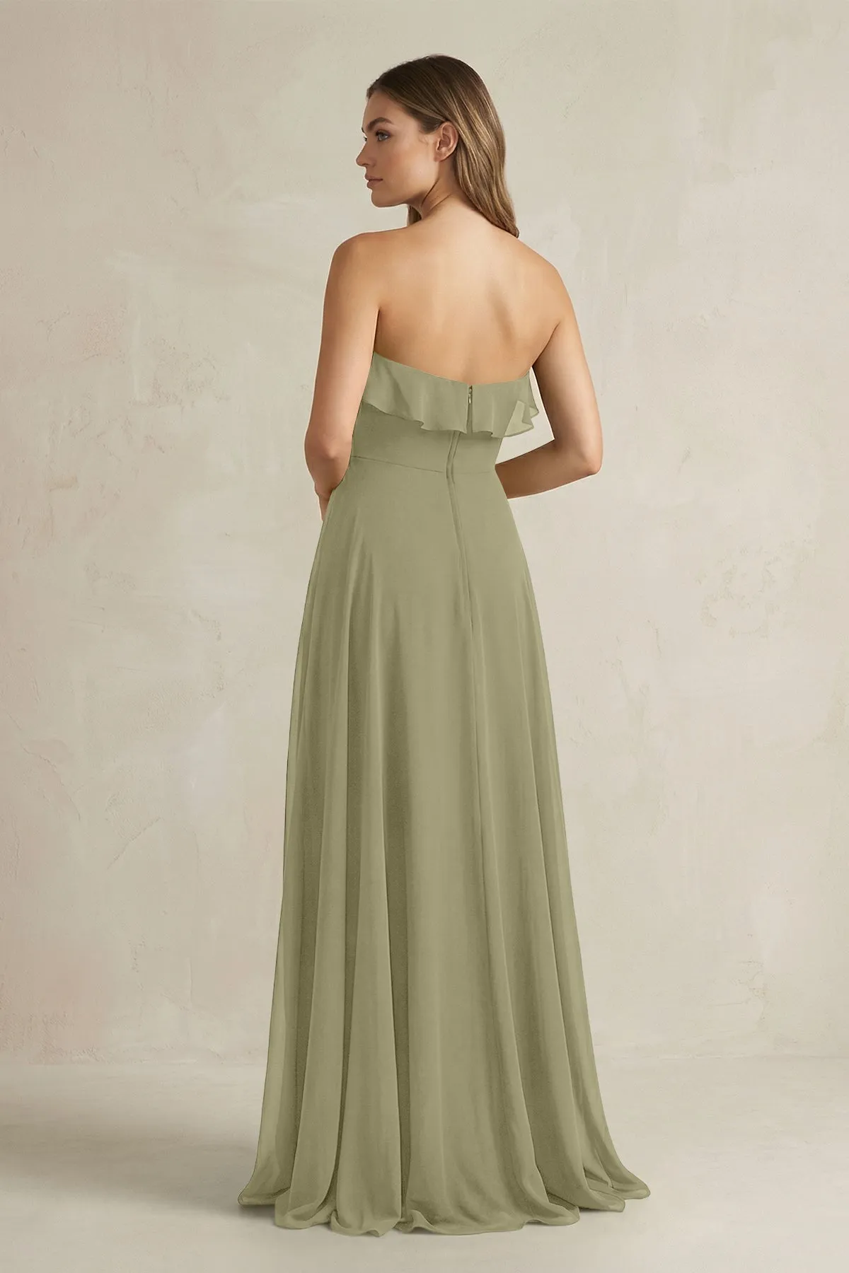 Sweetheart Ruffled A-Line Chiffon Bridesmaid Dress in Thyme sold by KissProm product image thumbnail 2