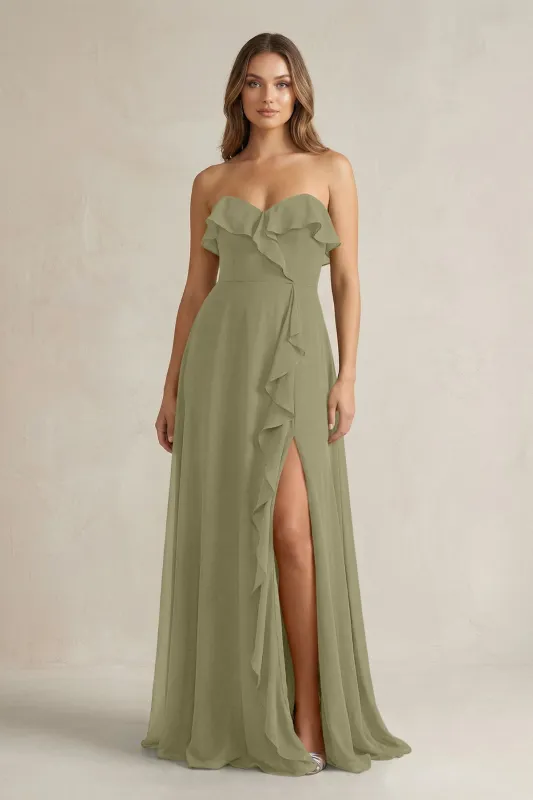Sweetheart Ruffled A-Line Chiffon Bridesmaid Dress in Thyme made by KissProm