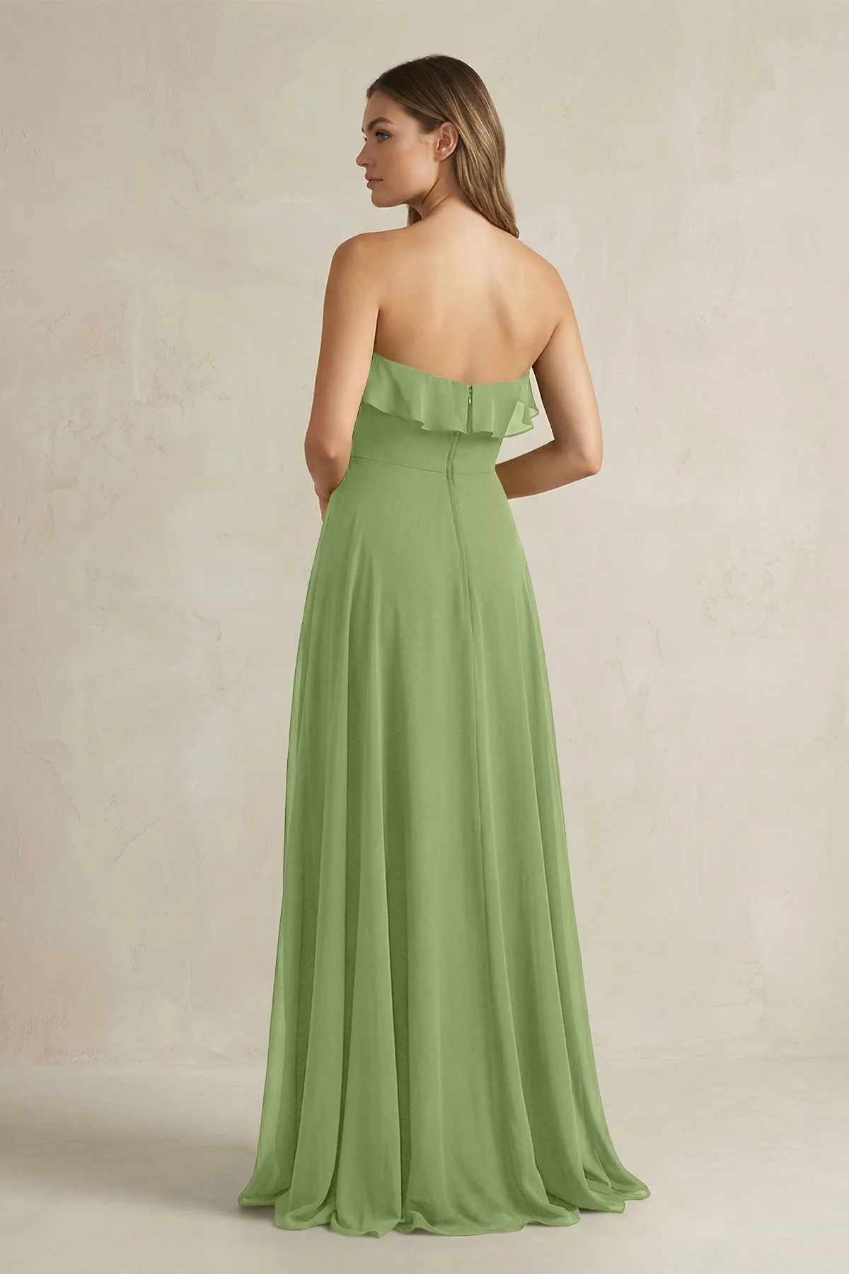 Sweetheart Ruffled A-Line Chiffon Bridesmaid Dress in Matcha sold by KissProm product image thumbnail 2
