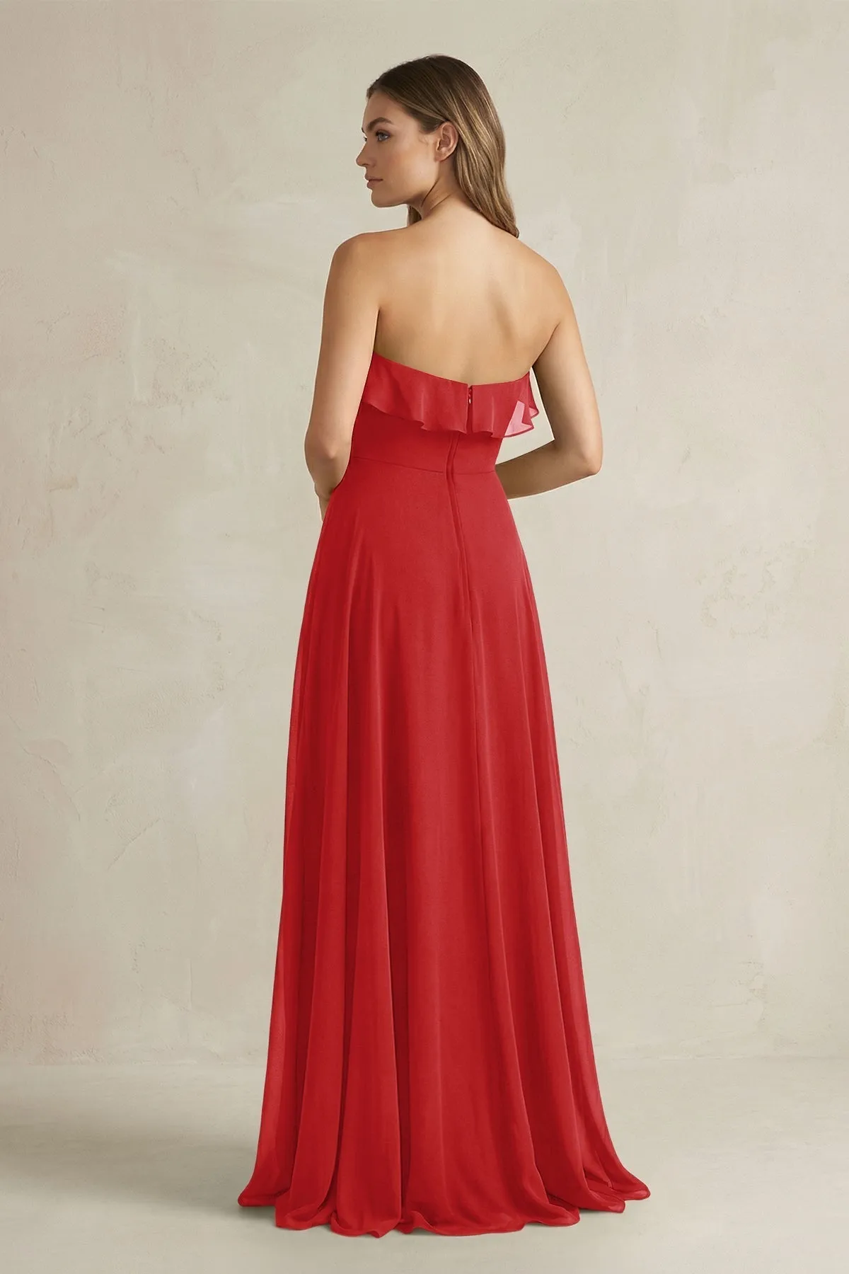 Sweetheart Ruffled A-Line Chiffon Bridesmaid Dress in Ruby Red sold by KissProm product image thumbnail 2