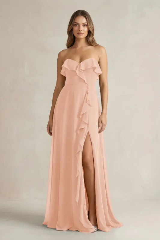 Sweetheart Ruffled A-Line Chiffon Bridesmaid Dress in English Rose made by KissProm