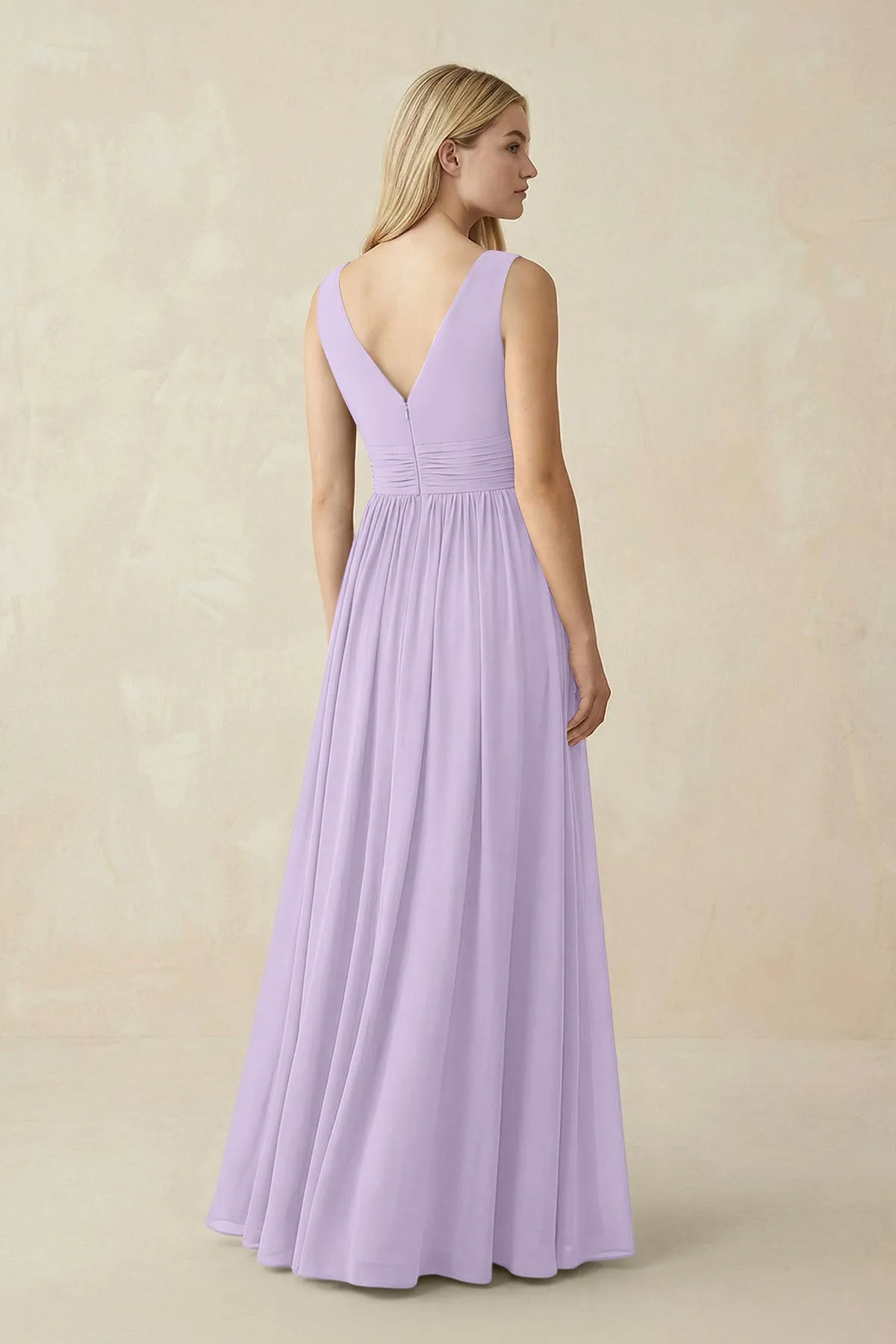 V-Neck Chiffon Pleated A-Line Bridesmaid Dress in Lavender sold by KissProm product image thumbnail 2
