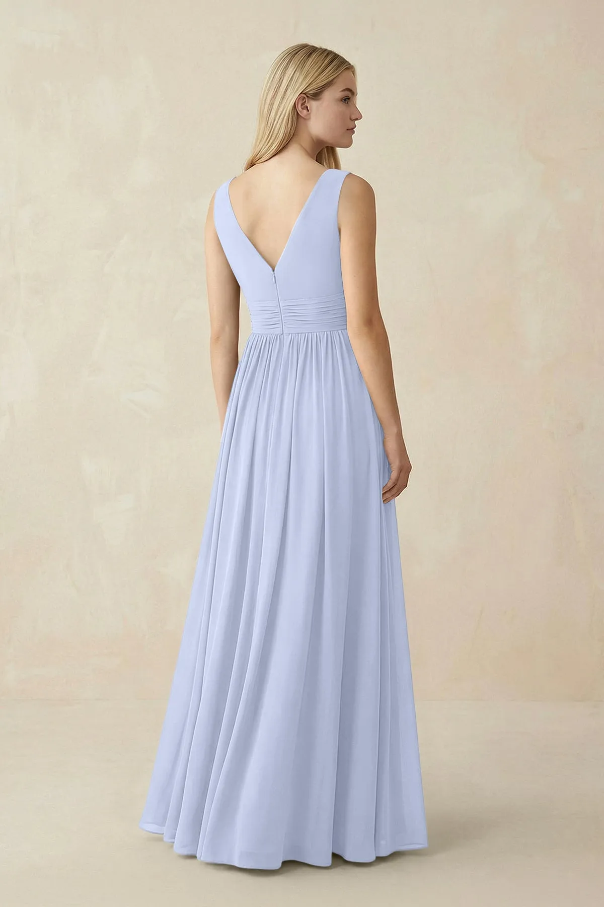 V-Neck Chiffon Pleated A-Line Bridesmaid Dress in Ice sold by KissProm product image thumbnail 2