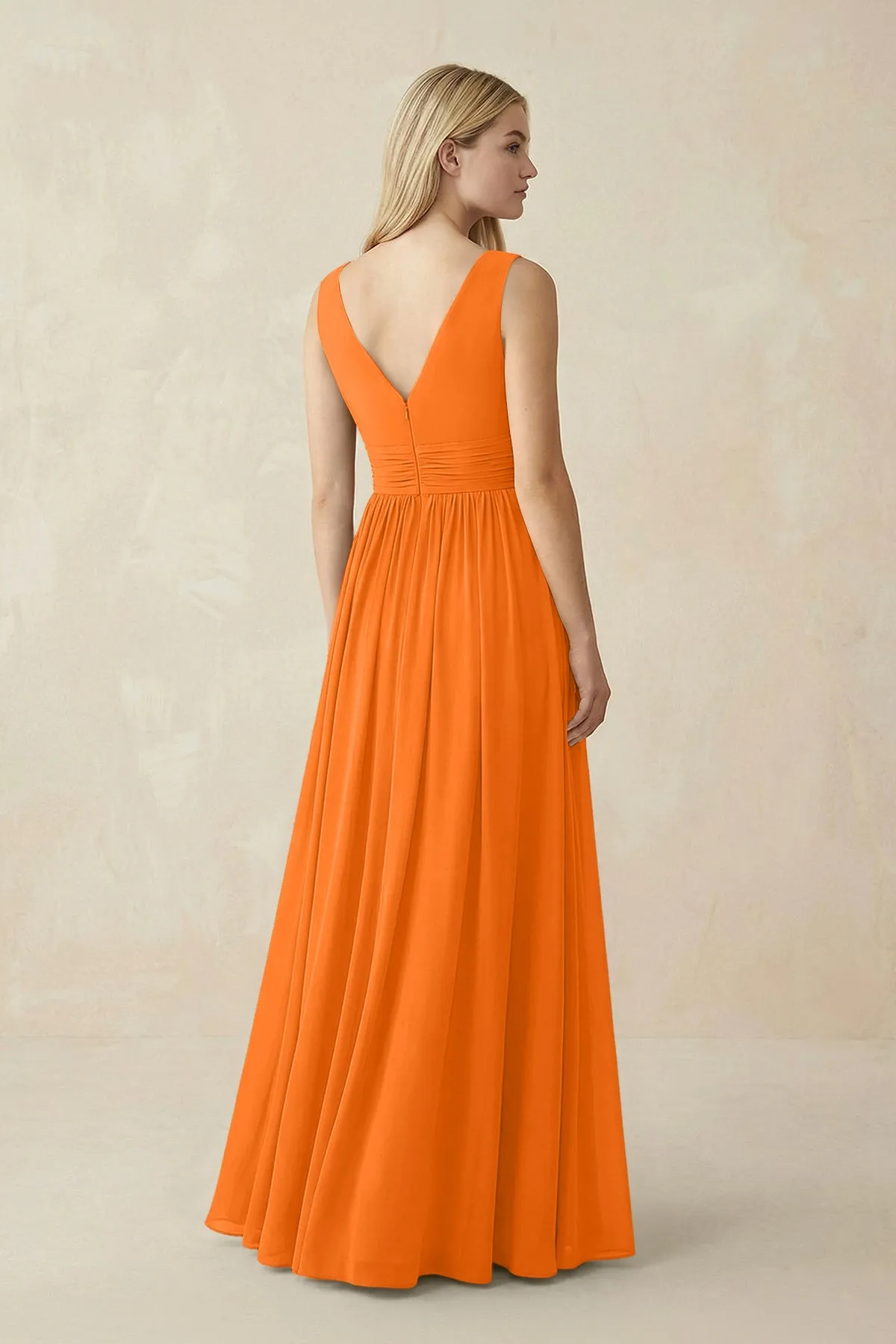 V-Neck Chiffon Pleated A-Line Bridesmaid Dress in Cinnamon sold by KissProm product image thumbnail 2