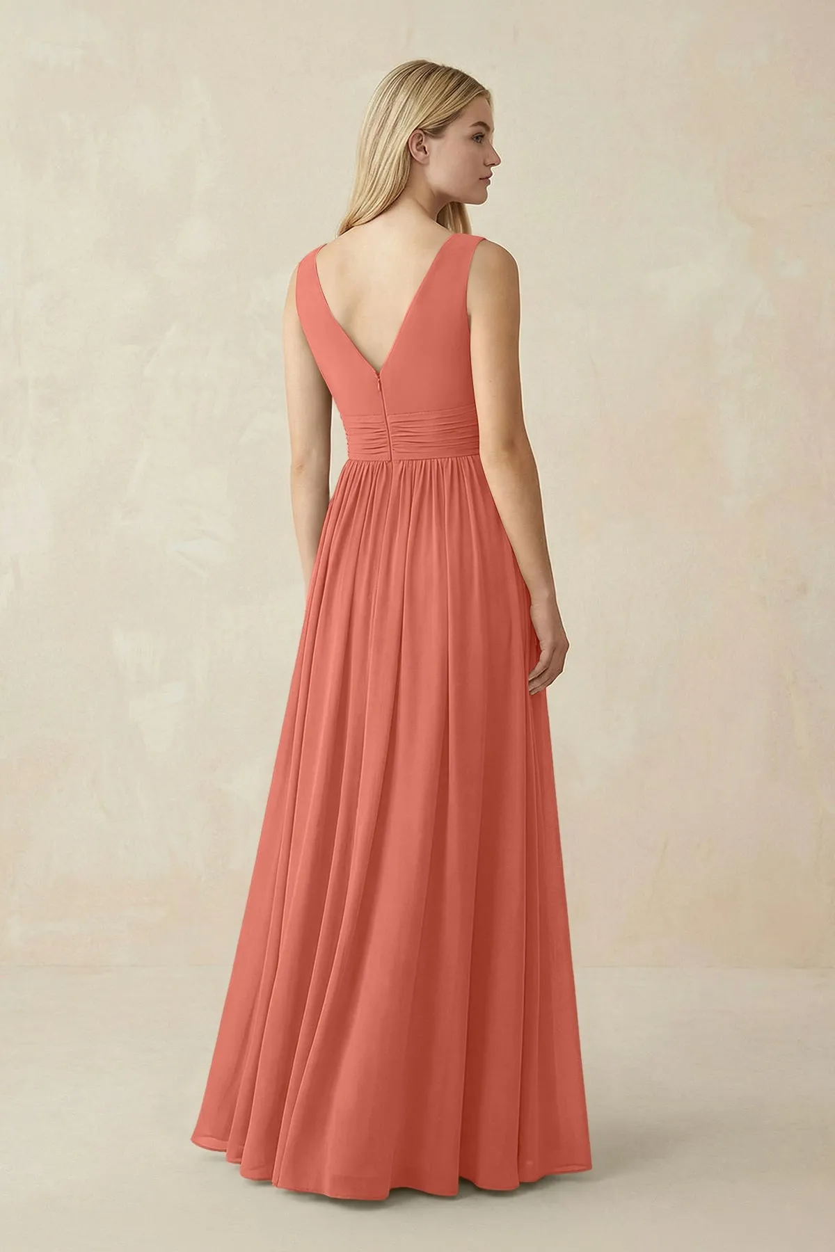 V-Neck Chiffon Pleated A-Line Bridesmaid Dress in Wild Rose sold by KissProm product image thumbnail 2