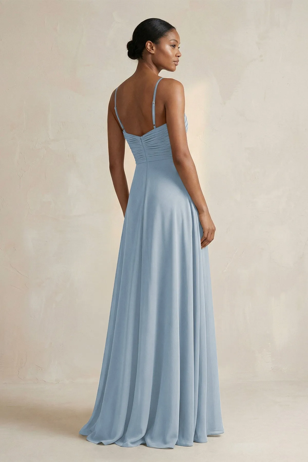 Halter Pleated Chiffon A-Line Bridesmaid Dress in Dusty Blue sold by KissProm product image thumbnail 2