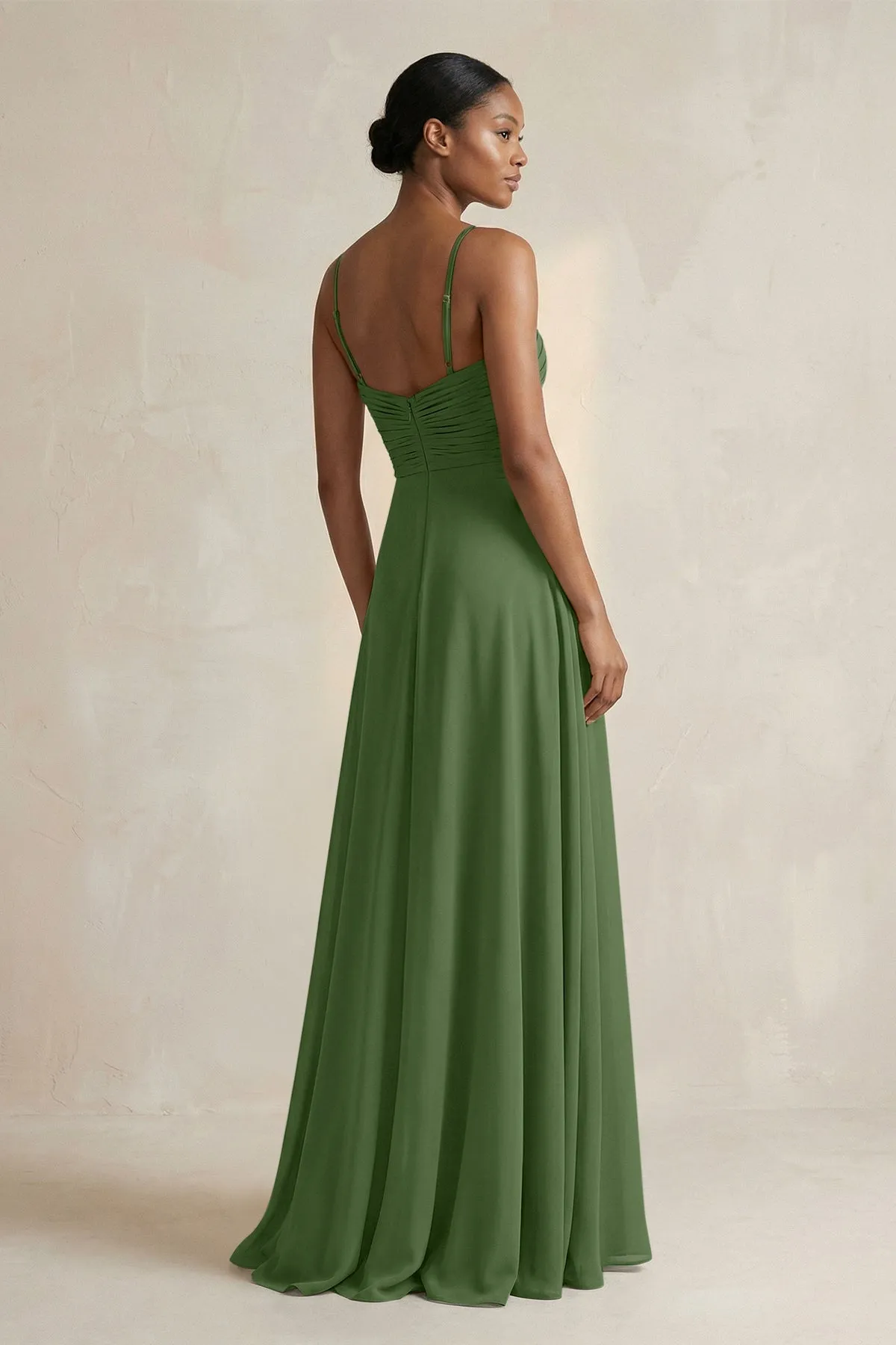 Halter Pleated Chiffon A-Line Bridesmaid Dress in Moss sold by KissProm product image thumbnail 2