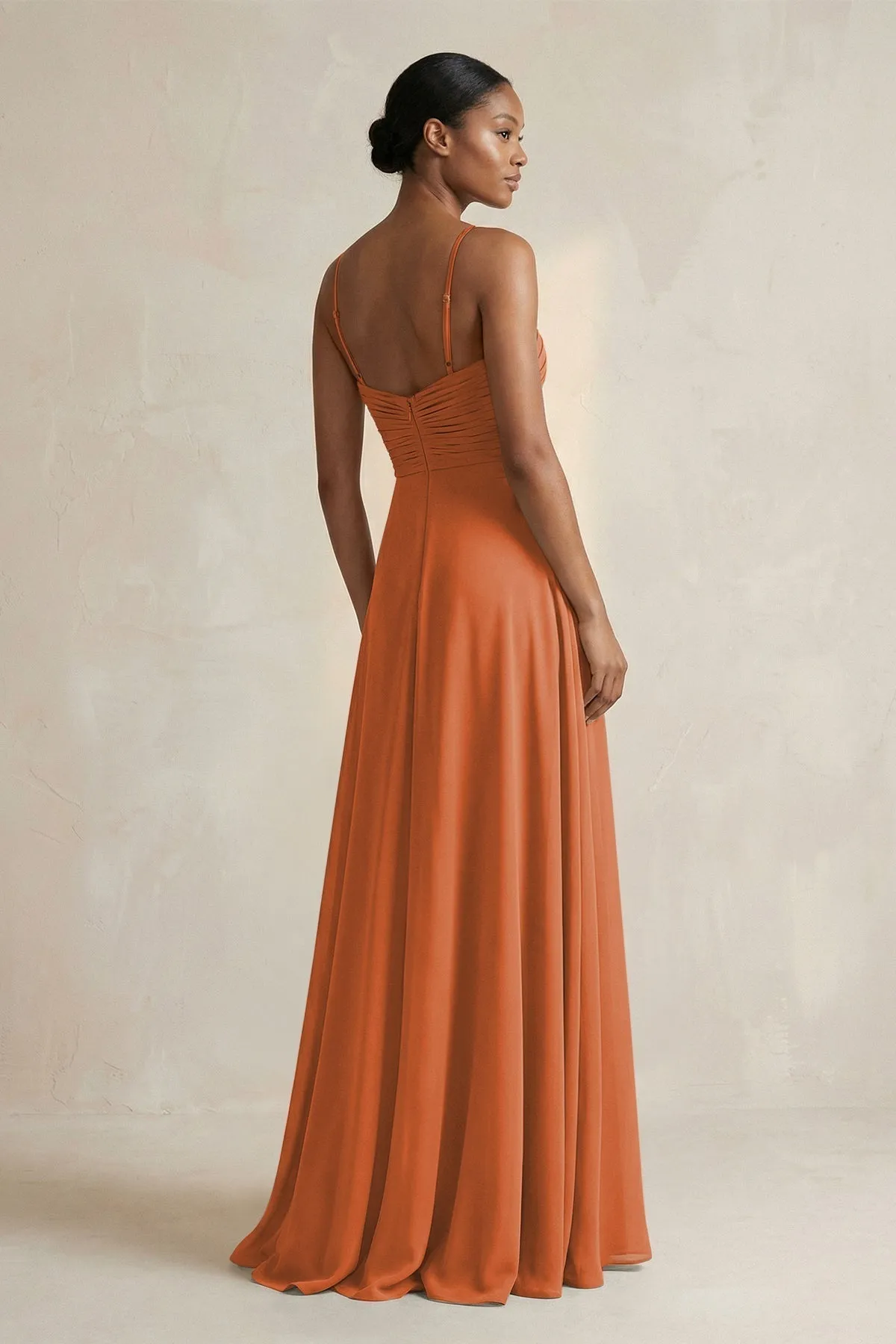 Halter Pleated Chiffon A-Line Bridesmaid Dress in Terracotta sold by KissProm product image thumbnail 2