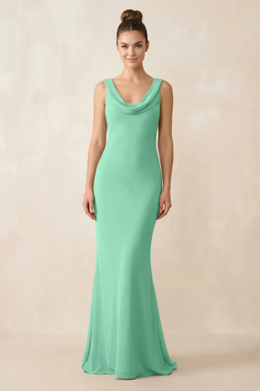 Cowl Neck Sheath Chiffon Bridesmaid Dress in Turquoise made by KissProm
