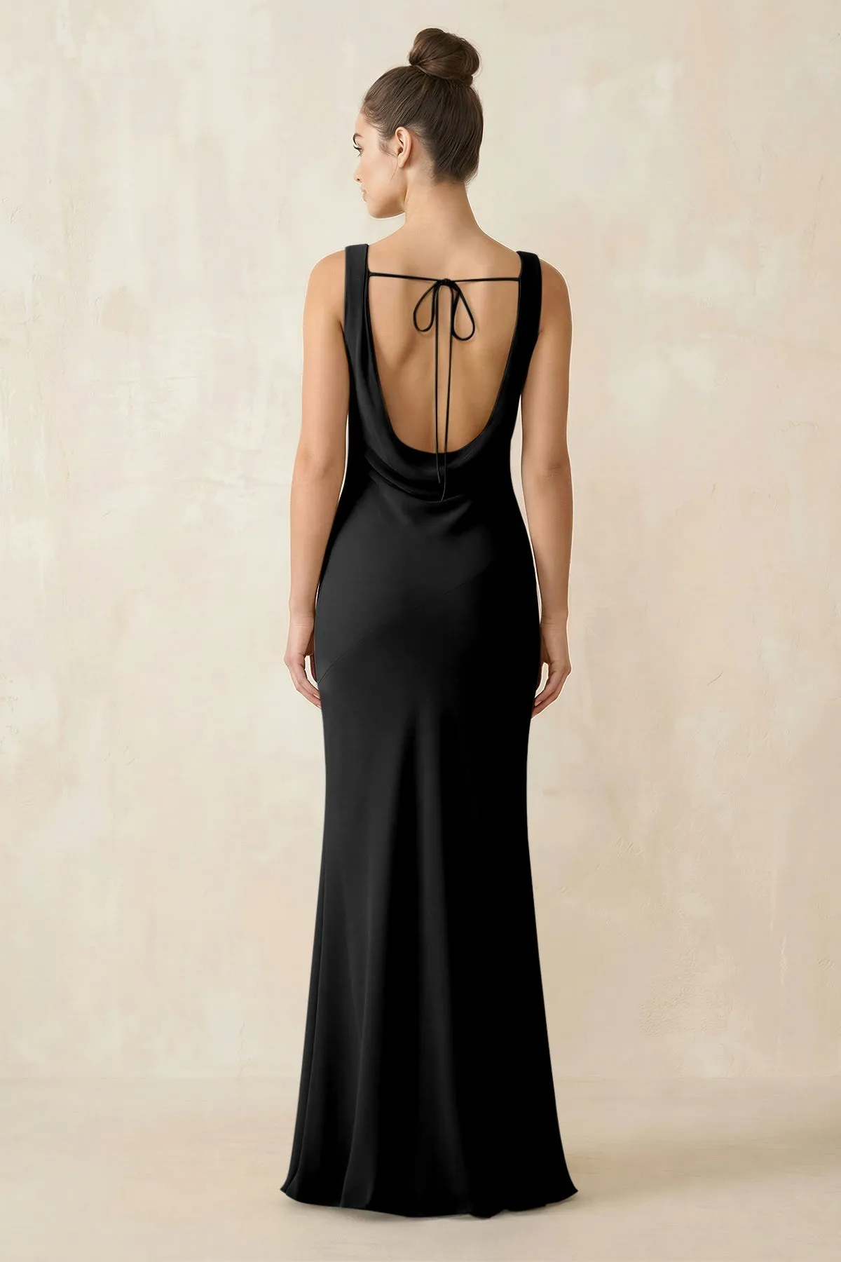 Cowl Neck Sheath Chiffon Bridesmaid Dress in Black sold by KissProm product image thumbnail 2