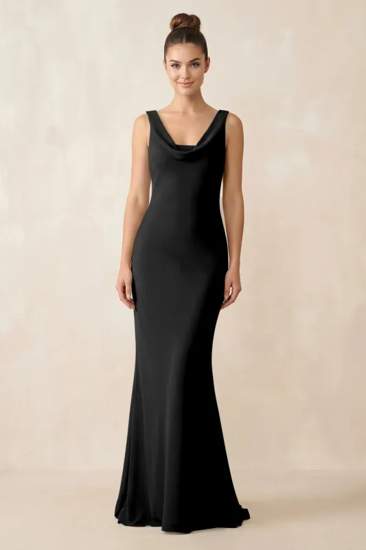 Cowl Neck Sheath Chiffon Bridesmaid Dress in Black made by KissProm