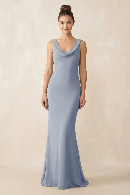 Cowl Neck Sheath Chiffon Bridesmaid Dress in Twilight made by KissProm